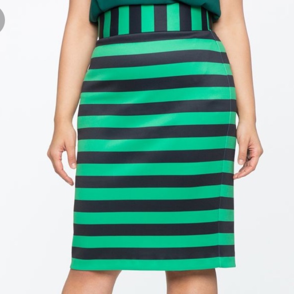 Eloquii striped pencil skirt navy and green size 22